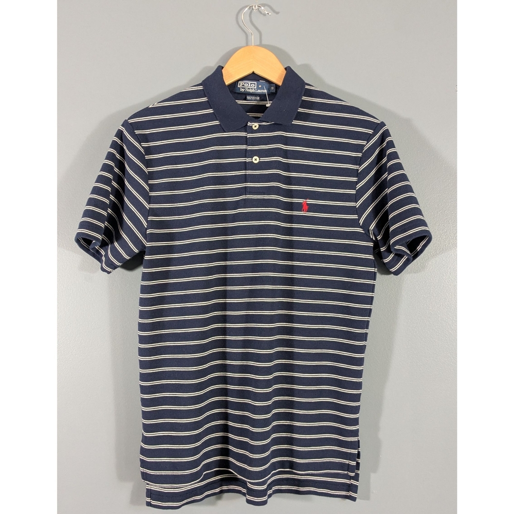 Polo Ralph Lauren Blue and White Striped Polo Short Sleeve Shirt Size Small